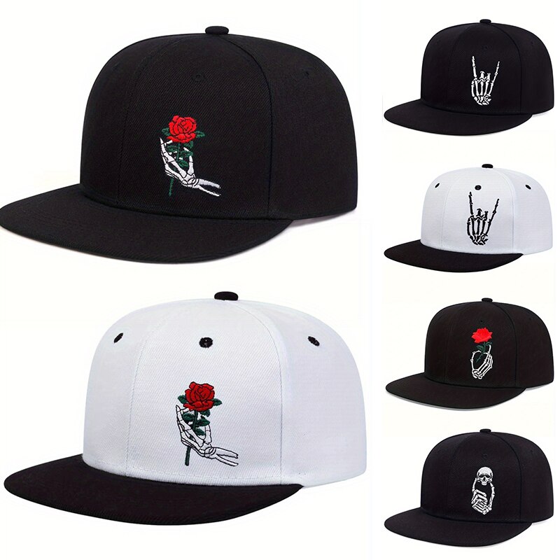 Embroidery Rose - Unisex skelet vinger roos borduurwerk hiphop