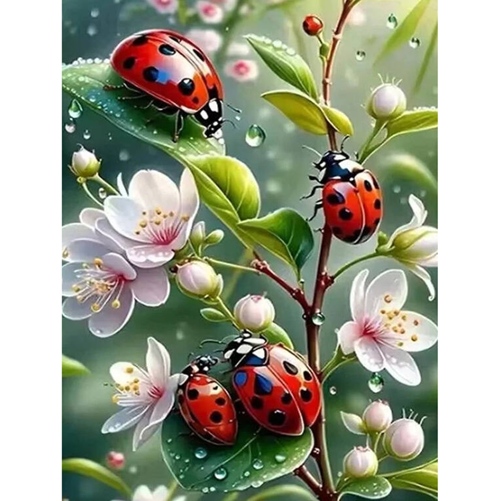 Embroidery Lady Bug - Frameloos, 5D Diamant Schilderij Lieveheersbeestje Mozaïek