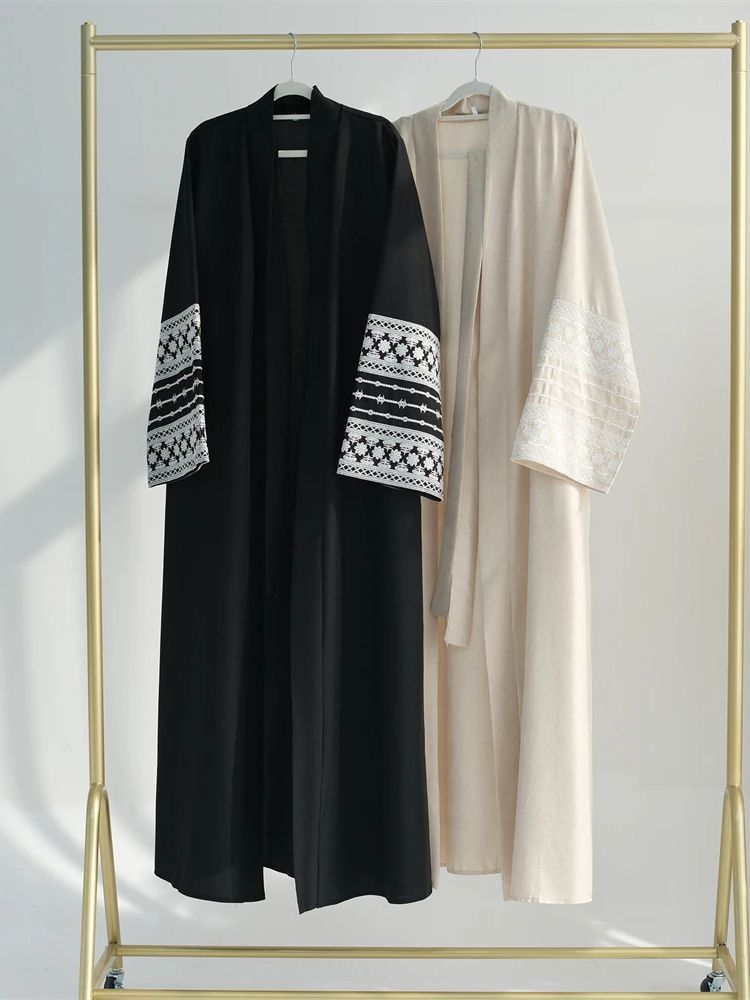 Embroidery Kebaya - Ramadan Eid Zwart Open Kimono Abaya