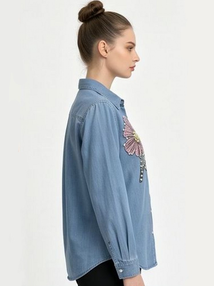 Dames Denim Borduurwerk Blouse - Embroidery Cotton Shirt recensie en prijs